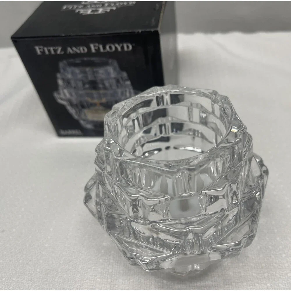 Fitz and Floyd Fairmont Glass Votive Tea Light Barrel Candle Holder w/Box